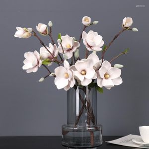 Flores decorativas 51 cm Magnolia grande Rama de flores artificiales Arreglo de boda falso de plástico realista Jarrón de decoración para el hogar