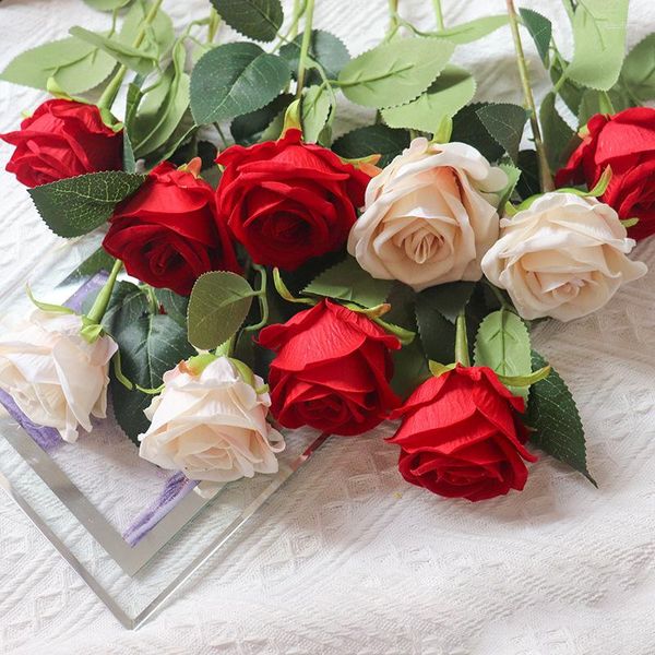 Fleurs Décoratives 51Cm Rose Rouge Imitation À Une Tête Maison Décoration De Mariage Faux Accessoires De Pographie