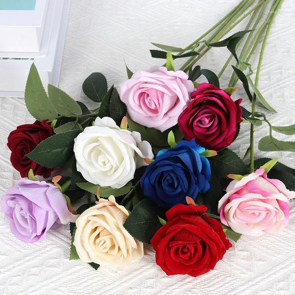 Fleurs décoratives 52 cm 9 couleurs Bouquet Artificielle Rose Accueil Accessoires De Fête De Mariage Scrapbook Faux Plantes DIY Pompons