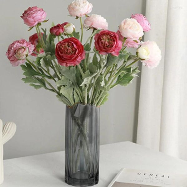 Fleurs décoratives 52CM fleur artificielle avec 3 têtes rosée Lotus accessoires de tir maison décoration douce pivoine Arrangement