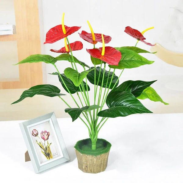 Fleurs décoratives 53cm, feuilles artificielles, frondes de palmier en plastique, faux arbre vert Anthurium, grande plante pour jardin extérieur