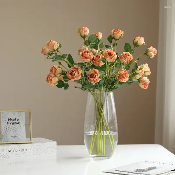 Flores decorativas 53CM borde quemado artificial rosa seca usada flor seca decoración del hogar mesa de comedor interior