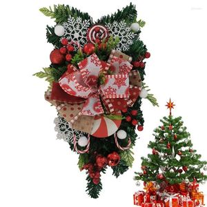 Decoratieve Bloemen 53 cm Grote Kerstkrans Hanger Voor Voordeur Haard Rode Snoep Riet Kerstboom Garland Outdoor Home Decor