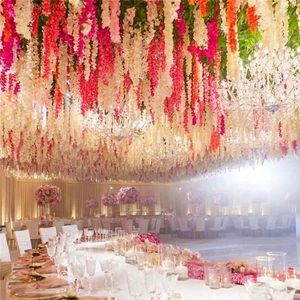 Fleurs décoratives 55 Cm, 100 pièces, Simulation de cryptage, raisins de glycine suspendus, fleur en soie, rotin multicolore, série de mariage