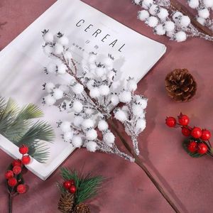 Fleurs décoratives 57 cm de long artificiel fausse plante Berry White Berry Picks tiges des accessoires de décoration de maison bricolage décor de Noël