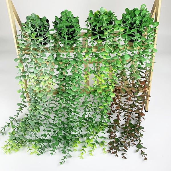 Flores decorativas 58 cm Hoja verde artificial Plantas de vid en maceta Colgando Ivy Home Garden Wall Party Boda Decoración al aire libre Planta falsa