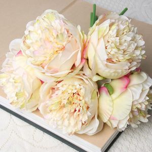 Decoratieve bloemen 5big hoofd Royal Peony Real Touch Artificial Bouquet Roses for Home Garden Indoor Bruiloft Verjaardag Decoratie Fake Bloem