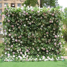 Fleurs décoratives 5d HEdge verte avec roses roses Flower Mall Fabric de tissu en tissu pour l'événement de fête de mariage PO Booth