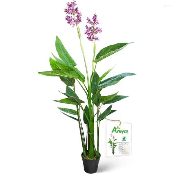 Flores decorativas Árbol violeta de Canna artificial de 5 pies con flor morada en maceta de plástico para vivero, decoraciones para el jardín del hogar, decoración de plantas falsas