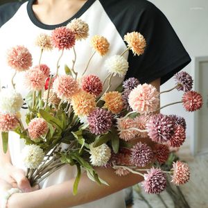 Fleurs décoratives 5 têtes fleur artificielle pissenlit fausse petite boule d'épine blanc hortensia plante de simulation pour la décoration de mariage à la maison