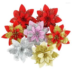 Decoratieve bloemen 5p Merry Christmas kunstmatige bloemboom ornamenten roze goud zilver rood diy huizendecoratie glitter