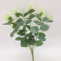 Fleurs décoratives 5pc 33cm Simulation d'Eucalyptus Put Grass Bouquet El Wedding 9 Fork Money Home Decoration