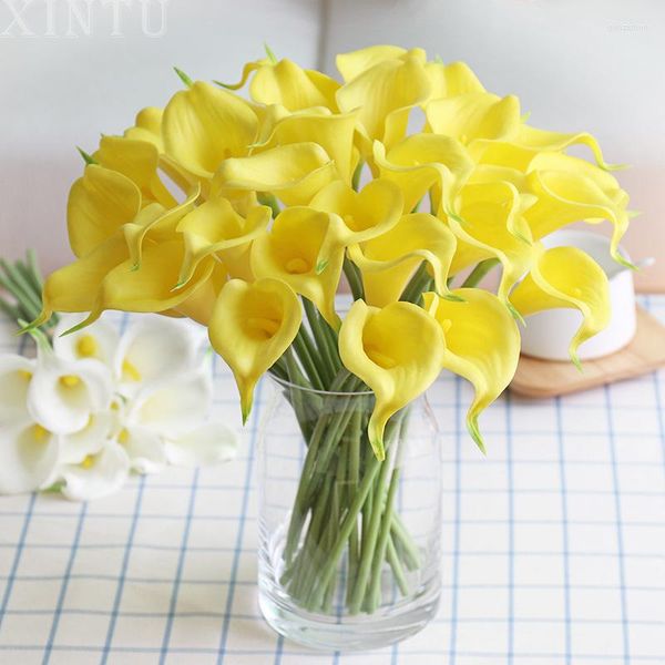 Fleurs décoratives 5Pc 34cm Calla Lily Bouquet Artificiel Fête De Mariage Décoration Table Fleur Arranger Pièce Maîtresse Décor À La Maison Faux