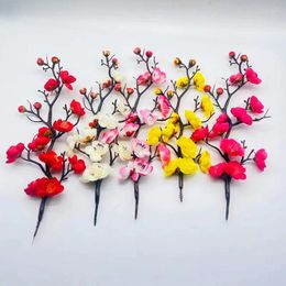 Fleurs décoratives 5pc branche de fleur de pêche artificielle soie faux arbre décor printemps prune cerise bricolage maison chambre bureau vase décoration