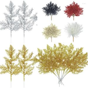 Fleurs décoratives 5pc plante artificielle branches de pin paillettes or argent fleur feuilles arbre de noël bricolage ornement décor de noël pour l'année