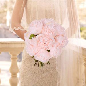 Fleurs décoratives 5 pc Big Peony Rose Rose Artificielle Bouquet De Mariage Décoration De Mariage Blanc Accueil Affichage Faux Fleur Pack