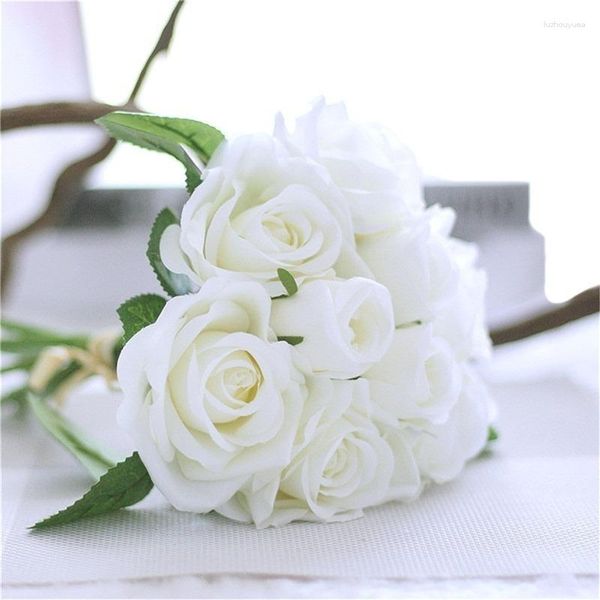 Fleurs décoratives 5pc Fake Rose Flannel Artificial Flower Fashion Fashion Home Decoration For Wedding Indoor High Quality Simulation Flowe