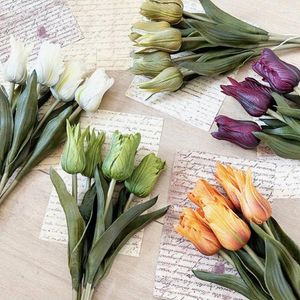 Fleurs décoratives 5pc luxe 3d Parrot Tulip Bouquet artificiel Real Touch Fake Wedding Valentin Day Gift Home Party Decor