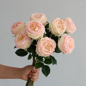 Fleurs décoratives 5Pc Hydratant Austin Rose Réaliste Real Touch Faux Fleur Décoration De Mariage Biral Bouquet Fête Maison Salon