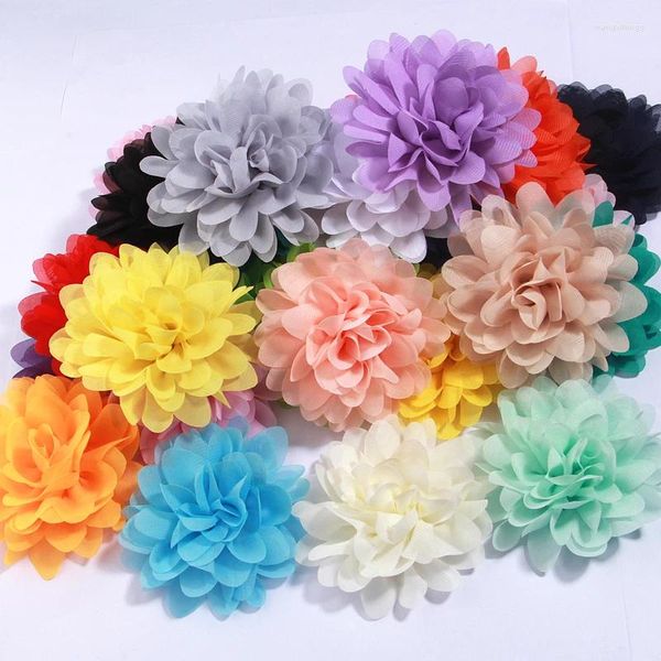 Flores decorativas 5 piezas 10 cm tela de gasa artificial para vestido de novia ropa sombreros tocado diadema collar decoración ramo artesanal