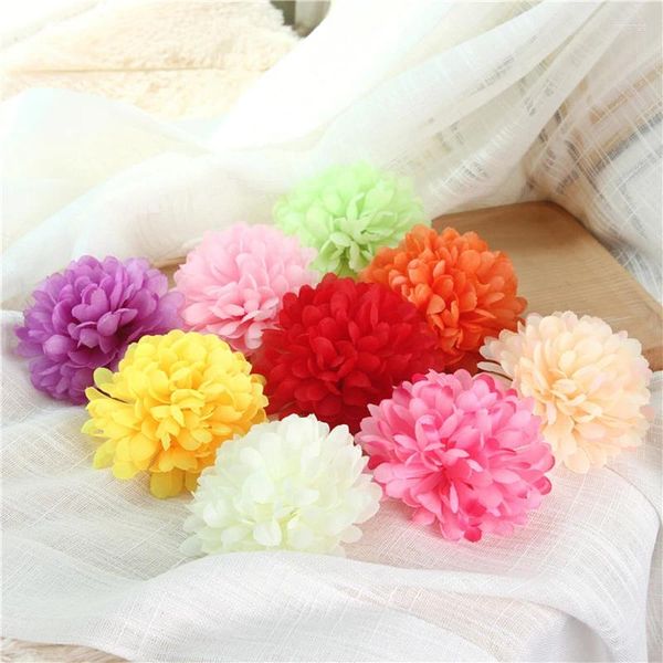 Fleurs décoratives 5 pièces 10Cm chrysanthème tête de fleur en soie artificielle pour la décoration de fête de mariage à la maison Scrapbooking bricolage mur d'hortensia