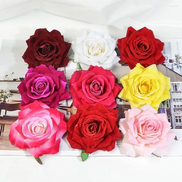 Fleurs décoratives 5pcs 10cm en flanelle d'automne corne rose rose artificielle tête de fleur pour la maison de mariage décoration de Noël bricolage jardin craf