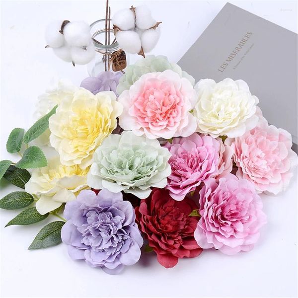 Fleurs décoratives 5pcs 10 cm Grands fleurs de pivoine artificielle Rose de soie de haute qualité pour la fête de mariage décoration de bricolage