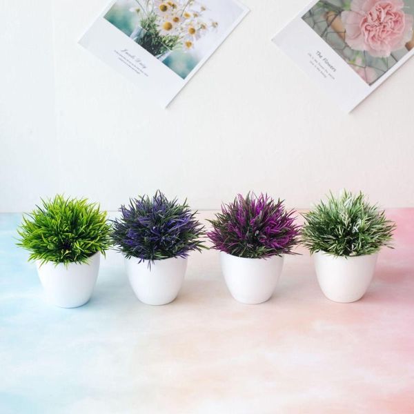 Fleurs décoratives 5PCS 13x14cm Vert Violet Rose Blanc Herbe Artificielle Boule De Bureau Mini Bonsaï Maison Jardin Chambre Salon Décor Faux