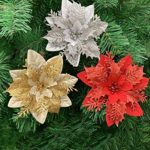 Decoratieve Bloemen 5 Stks 14 cm Glitter Kunstkerstboom Decoraties Voor Thuis Jaar Navidad Xmas Noel Bruiloft Feestartikelen