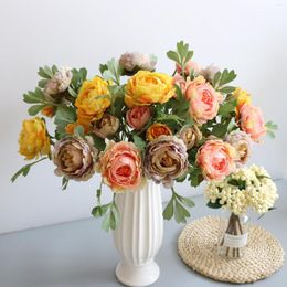 Decoratieve bloemen 5 stks 2 hoofden van pioenpaneel kunstmatig voor thuisbasisdecoratie Diy Hold Huwelijksboeket zijde krans