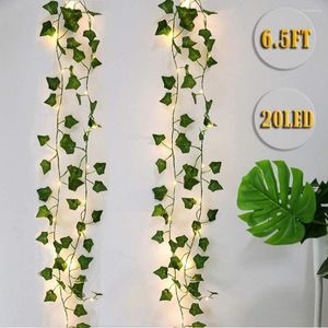 Decoratieve bloemen 5 stks 2m kunstmatige gras blad klimop snaar lichten Vine slinger krans hangen met sprookjeslicht huis bruiloft verjaardagsfeestje