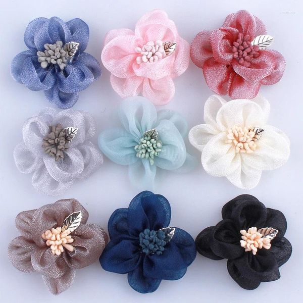 Flores decorativas 5 piezas de 4,5 cm de tela de seda con estambre para invitación de boda decoración de vestidos de flores artificiales