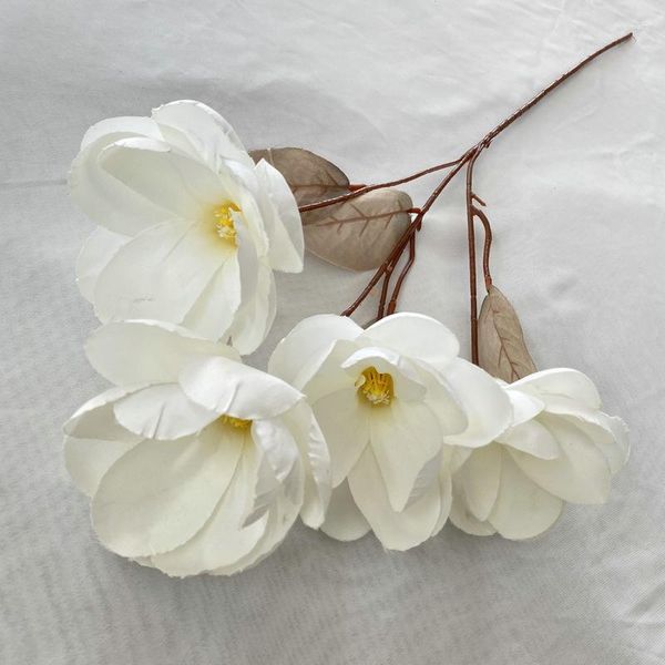 Fleurs décoratives 5 pièces 4 têtes Magnolia soie artificielle Lomh branche maison fête faux fond de mariage décoration orchidées florales