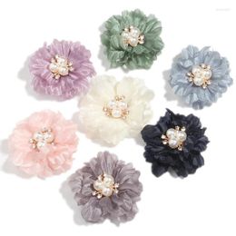 Flores decorativas 5 piezas 5 cm 1.98 "Flor de malla de perla flor artificial seda boutique de encaje parche aplicado tela boda