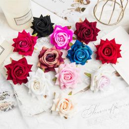 Fleurs décoratives 5 pièces 6 cm arrivée avancée velours Rose tête de fleur bricolage artificiel mariée mariage Corsage arc décoration soie