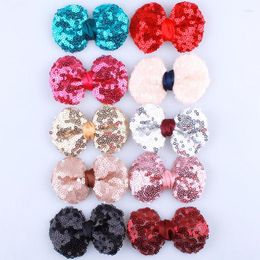 Decoratieve bloemen 5 -stks 7,8 cm Sparkling pailletten Haarbogen voor stropdassen Glitter Applique Bow Knoop Artificial