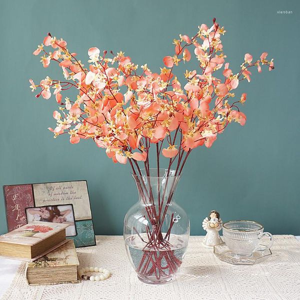 Fleurs décoratives 5 pièces 80cm 4 fourchette Oncidium soie artificielle décoration de la maison mariage bureau Pographie fausse guirlande orchidées