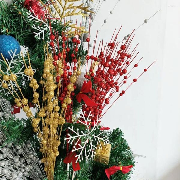 Fleurs décoratives 5 pièces branche de tige de baie artificielle décor d'arbre de noël bricolage branches de brindilles scintillantes couronne de paillettes fournitures de fête