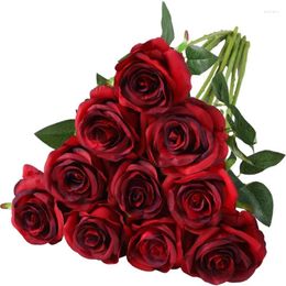 Fleurs décoratives 5 pièces bouquet artificiel soie rouge fausse fleur de rose pour la décoration de table de mariage à la maison cadeau de Noël de la Saint-Valentin