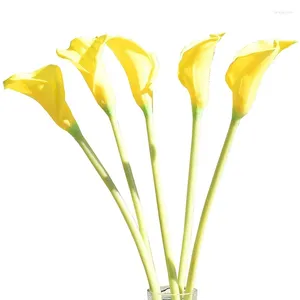Fleurs décoratives 5 pièces en soie de lys Calla artificielle 65Cm pour mariage de cuisine à domicile (Vase non inclus) (jaune Long)