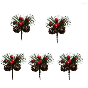 Decoratieve bloemen 5 stuks kunstmatige kerstboomplukkers rode bessen dennentakken bloemenpluk voor krans feestelijk seizoensdecor