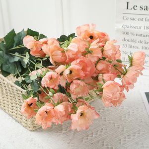 Decoratieve bloemen 5 stks kunstmatige bloem bruiloft decoratie anemoon eenvoudig gras patroon roze wholesale