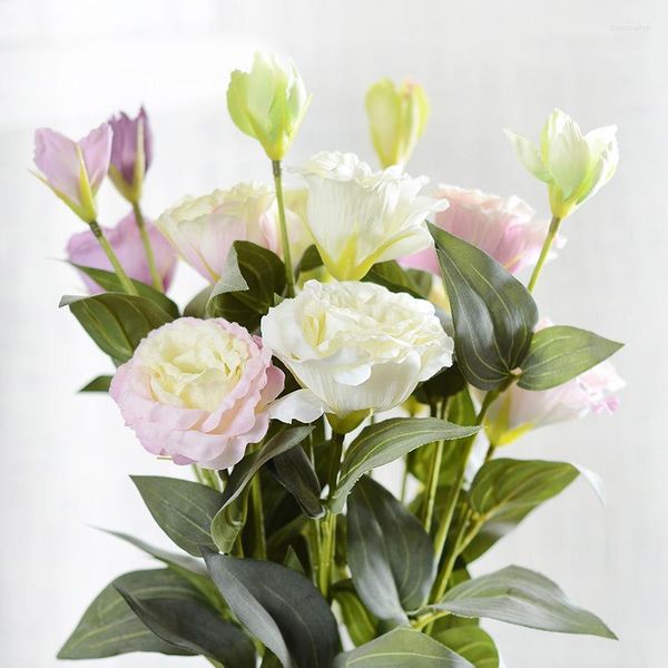 Flores decorativas 5 piezas flor artificiales 3 cabezas Eustoma Fiesta de bodas Home Christmas 5 Colors