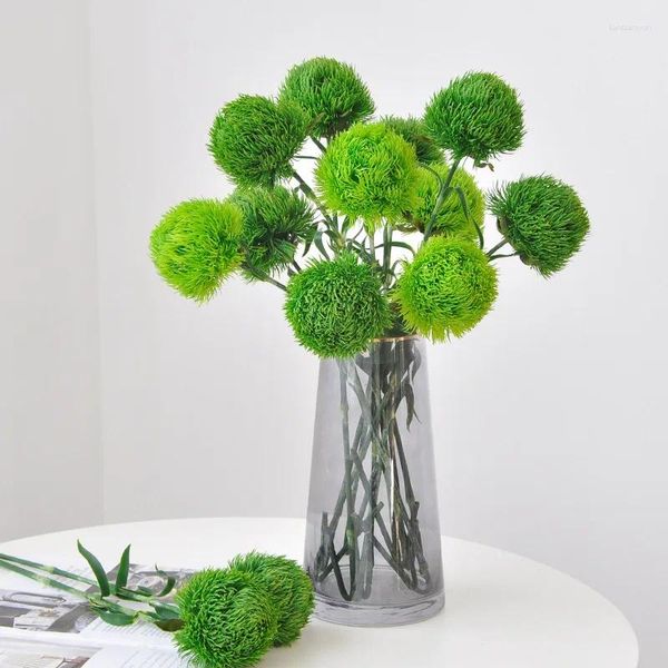 Flores decorativas 5 piezas artificiales verdes dianthus bola de cebolla de láminas plantas falsas bouquet de decoración de bodas