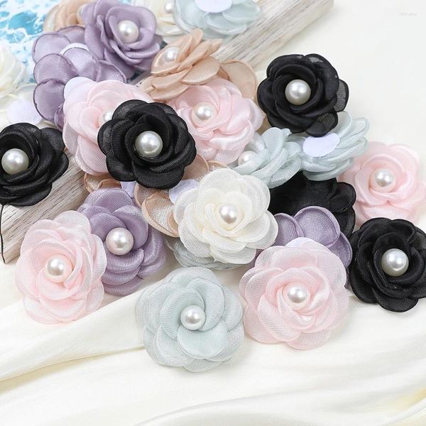 Fleurs décoratives 5pcs Tête artificielle avec perle en mousseline de mousseline en mousseline épingle à cheveux robe de mariée robe de mariée