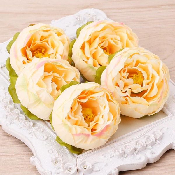 Fleurs décoratives 5 pièces têtes de fleurs de pivoine artificielles bricolage artisanat pour la maison salle de mariage décor de fête goutte