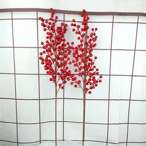 Fleurs décoratives 5pcs Plante Artificielle Baie Rouge Maison Décoration De Noël Accessoires Faux Plantes Décor Extérieur Artisanat Fournitures Simulation