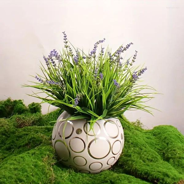Fleurs décoratives 5 pièces plantes artificielles en plein air Faux herbe moelleux Pot Faux pour jardin intérieur extérieur suspendu planteur