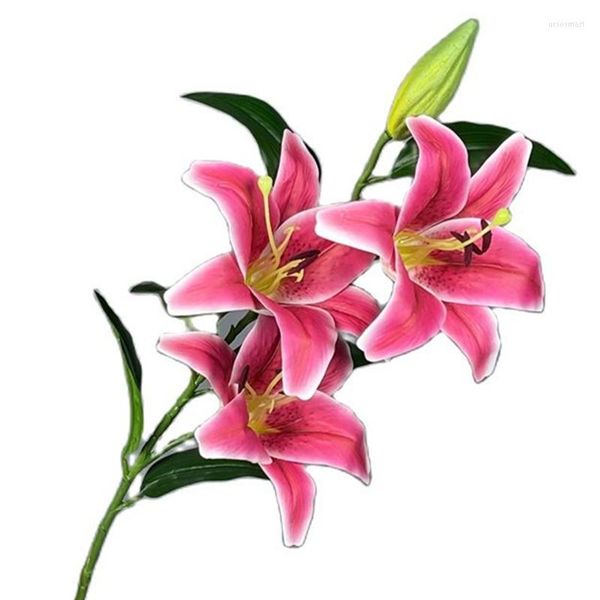 Flores decorativas 5 piezas Artificial Real Touch Lily Flower Branch Faux 4 cabezas PU Lilium Casa Blanca para centros de mesa florales