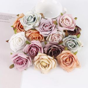 Fleurs décoratives 5pcs Artificiel Rose Head Wedding Wreaths Christmas Decorations For Home DIY Gift Fake Plantes